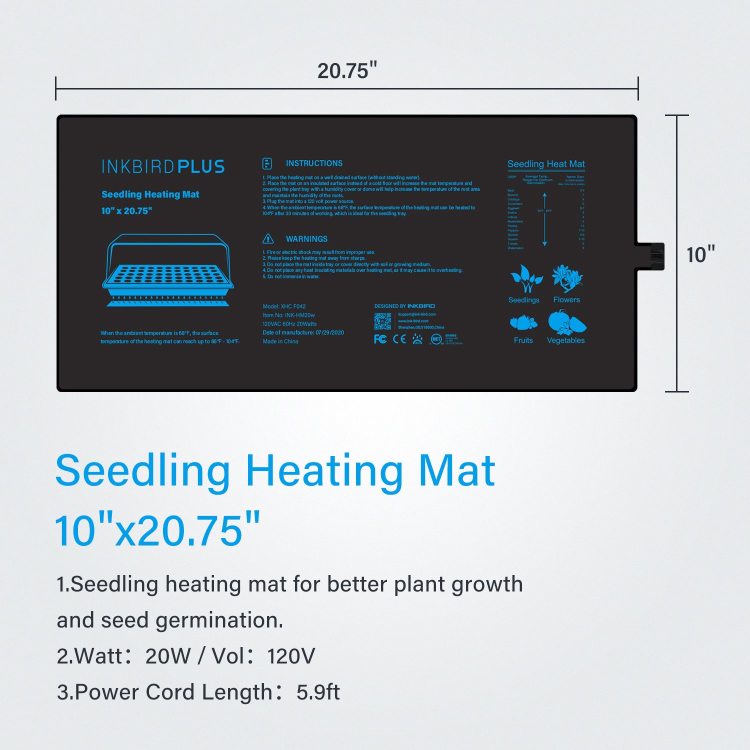 20.75x10CM EU/US/UK/AU Plug Se - Heat Mat Seedling incelemesi ve fiyatı
